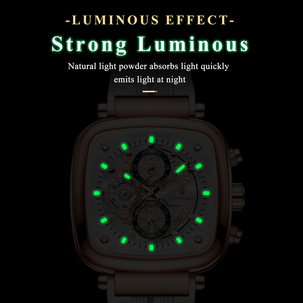 Poedagar 849 Mens Casual Sports Watch Square Chronograph Quartz Wristwatch Silicone Strap Luminous Factory Direct Montre Relojes