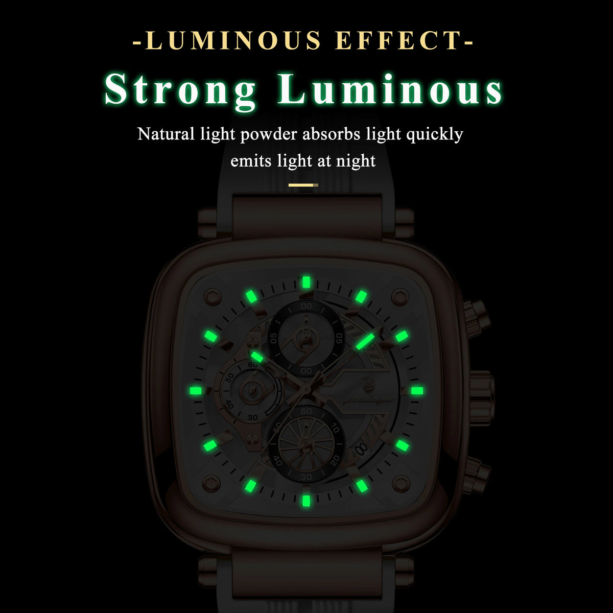 Poedagar 849 Mens Casual Sports Watch Square Chronograph Quartz Wristwatch Silicone Strap Luminous Factory Direct Montre Relojes