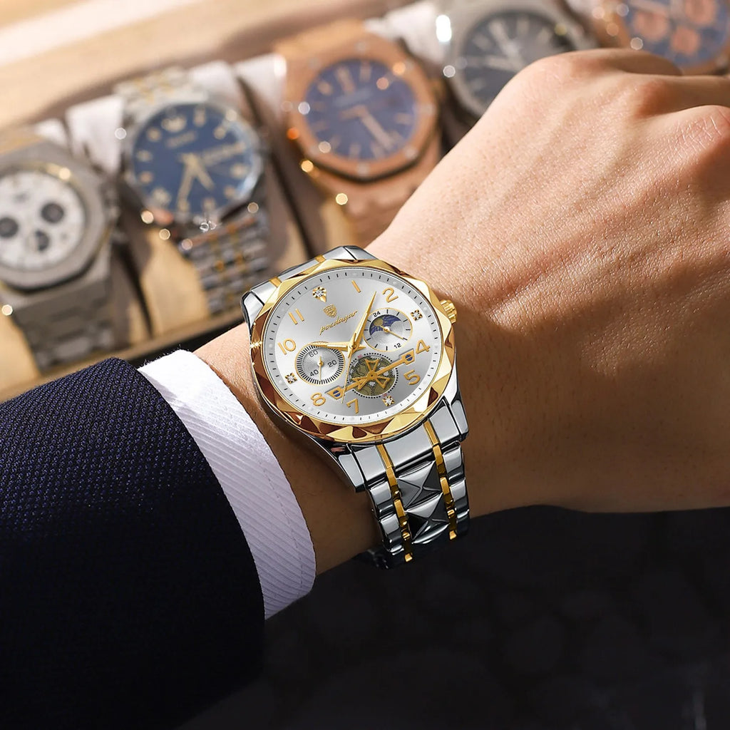 Poedagar 972 Watch for Men Luxury Fashion Chronograph 3ATM Waterproof Reloj Hombre Luminous Stainless Steel Quartz Watches