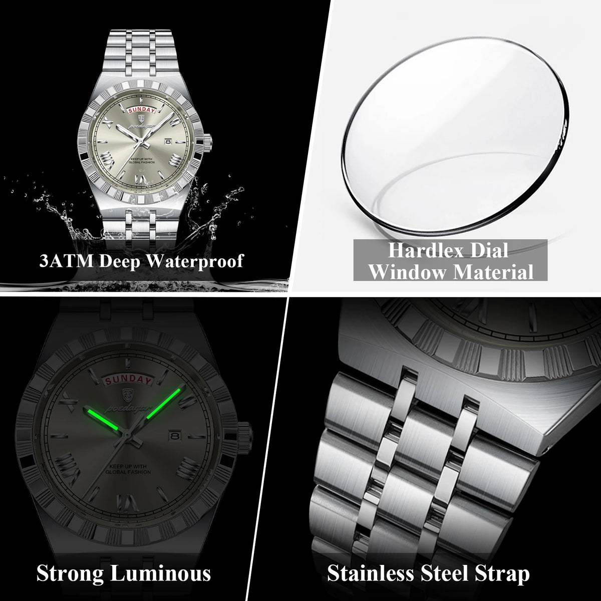 Poedagar 675 Watch for Men Luxury Waterproof Luminous Quartz Watch Business Reloj Hombre Stainless Steel Wristwatch for Men