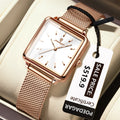 Poedagar Factory Wholesale Rose Gold Square Dial Women Quartz Watch Luxury Stainless Steel Mesh Belt Waterproof Ladies Watch