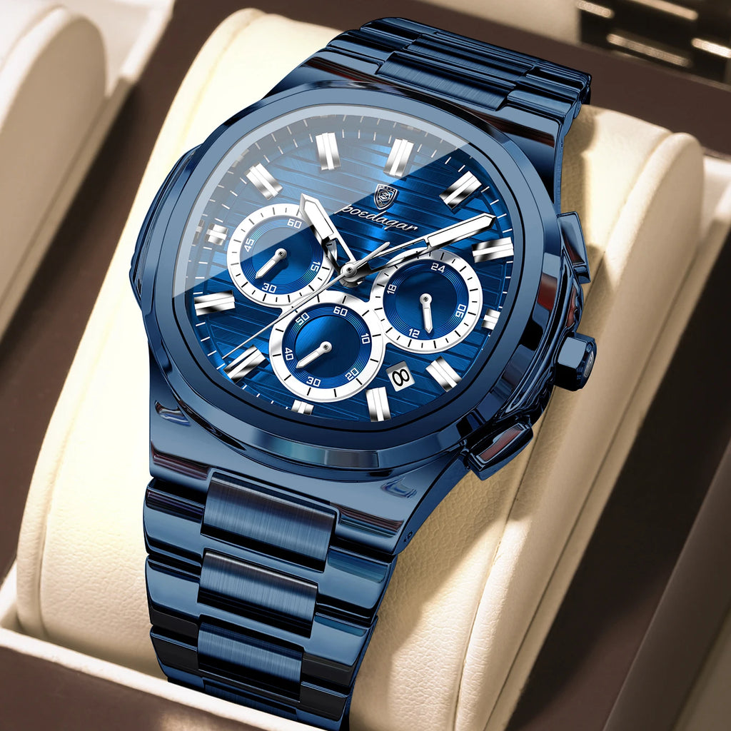 Poedagar 834 Stainless Steel Waterproof Luminous Men Quartz Watch Business Chronograph Watch for Men