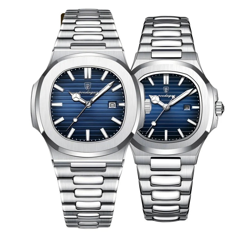 Poedagar Luxury Couple Watches for Lovers Waterproof Luminous Stainless Men and Women Quartz Watches