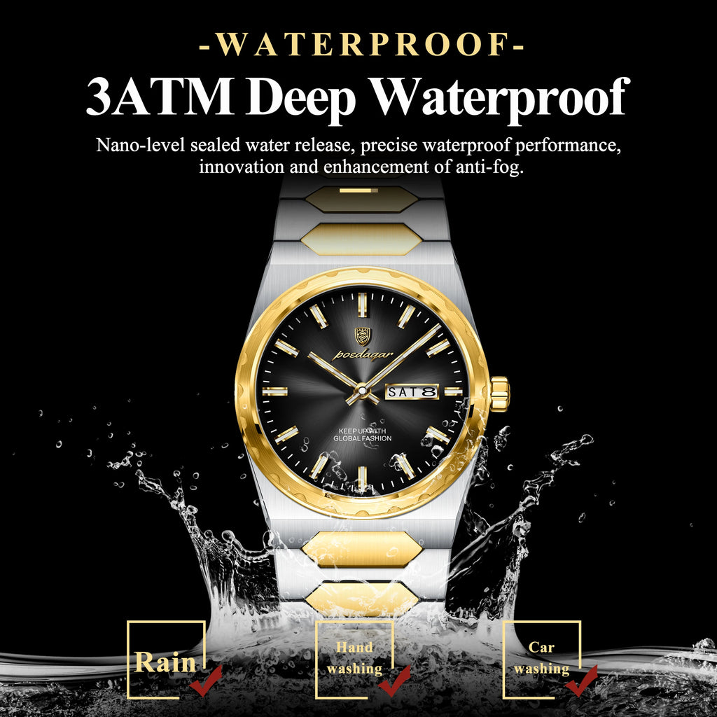 Poedagar 847 Men's Watch Luxury Two Tone Stainless Steel Quartz Watches Date Waterproof Luminous Wristwatch for Men Relojes