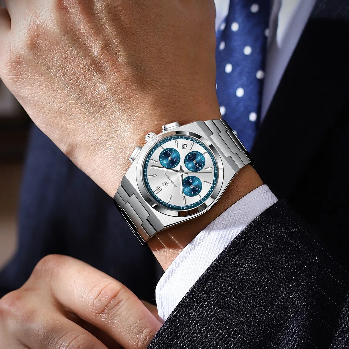 Poedagar 970 Luxury Men Quartz Watch New Fashion Waterproof Luminous Wristwatch Chronograph Stainless Steel Reloj Watch for Men