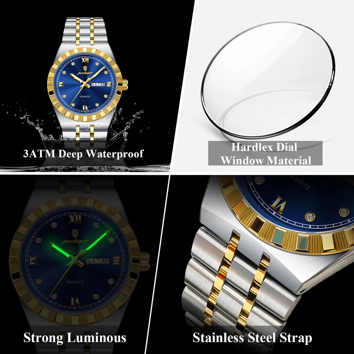 Poedagar 872 Luxury Men Wristwatch Quartz Date Watch for Men Waterproof Luminous Stainless Steel Reloj Mens Watches Montre Homme
