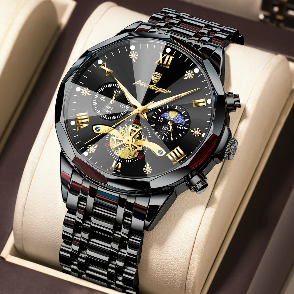 Poedagar 938 Chronograph Waterproof Luminous Luxury Stainless Steel Men's Quartz Watch