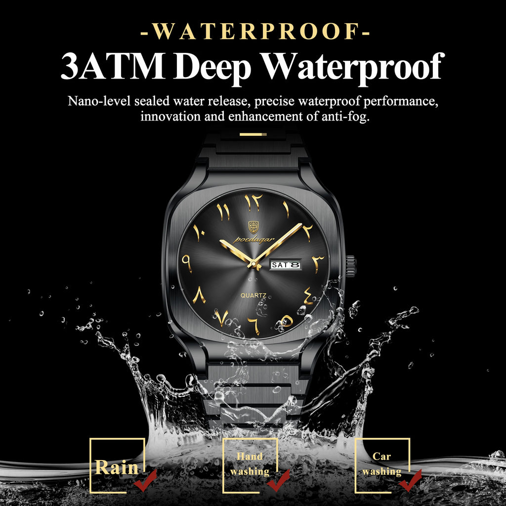 Poedagar 616 Luxury Men's Watch Classic Arabic Dial Quartz Watches Montre Waterproof Stainless Steel Business Wristwatch for Men