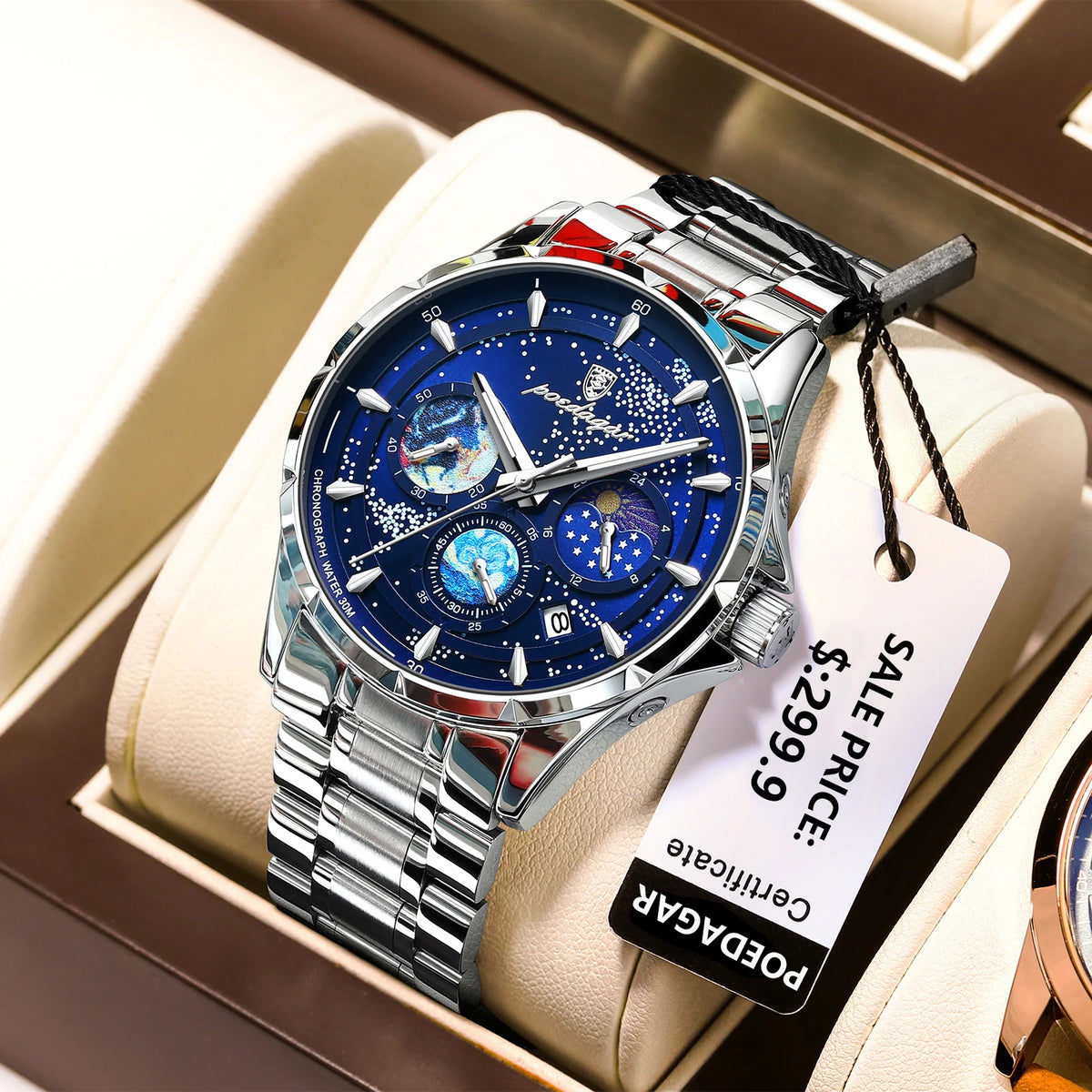 Poedagar Fashion Star Dial Watch for Men Luxury Stainless Steel Watch Wrist Waterproof Luminous Date Quartz Watches