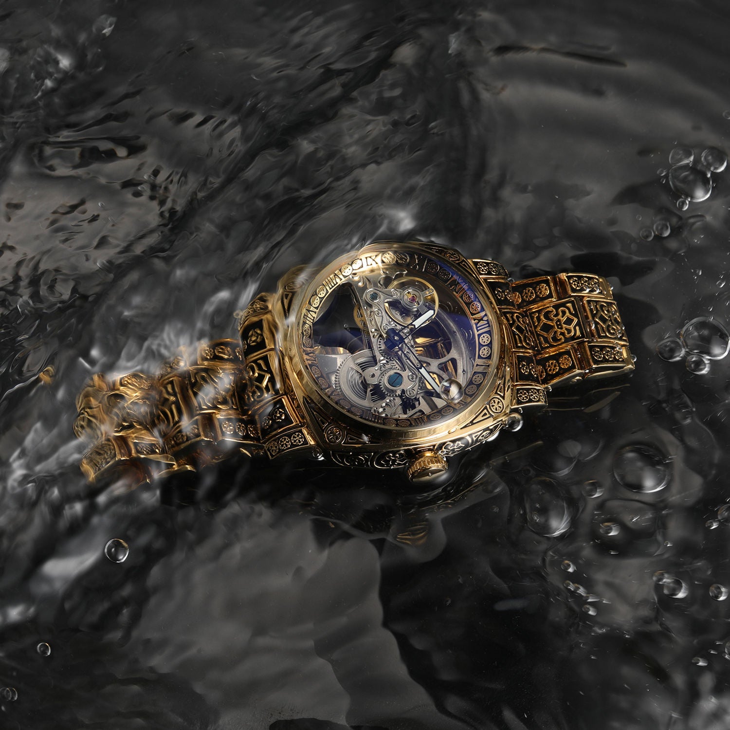 Luxury Skeleton Automatic Watch – Engraved Mechanical Masterpiece