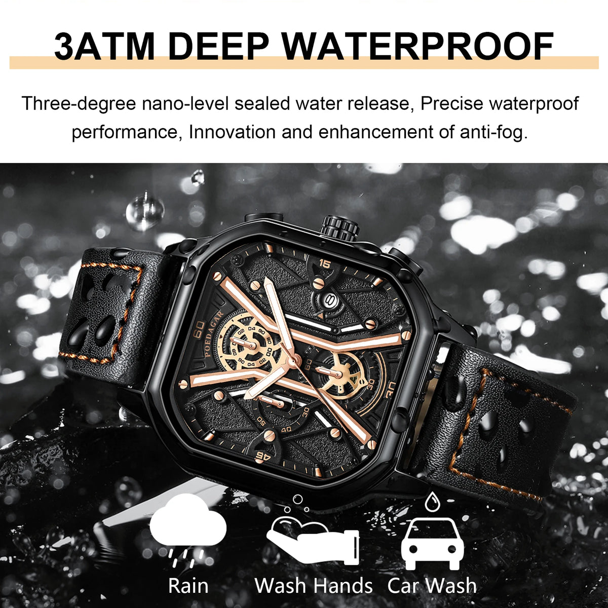 Poegadar Casual Watch for Men Top Quality Luxury Luminous Leather Wrist Chronograph Date Sport Men Watch
