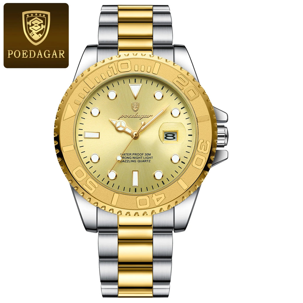 Poedagar Wholesale Luxury Men's Watches Wrist Stainless Steel Quartz Watch Waterproof Luminous Watch for Men