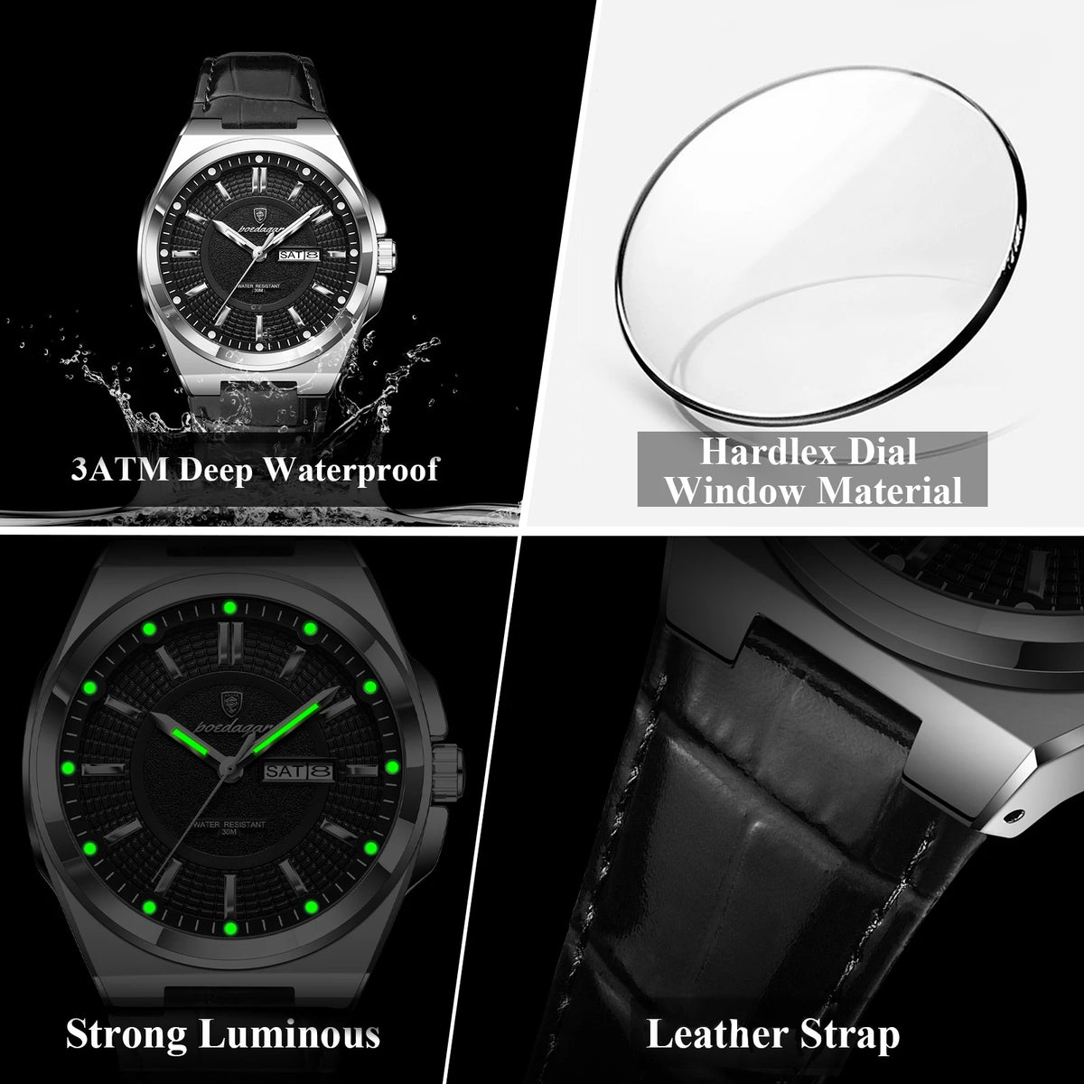 Poedagar 896 Mens Luxury Watch Gift Business Leather Montre Daily Wear Quartz Wristwatch Waterproof Luminous Date Reloj Hombre