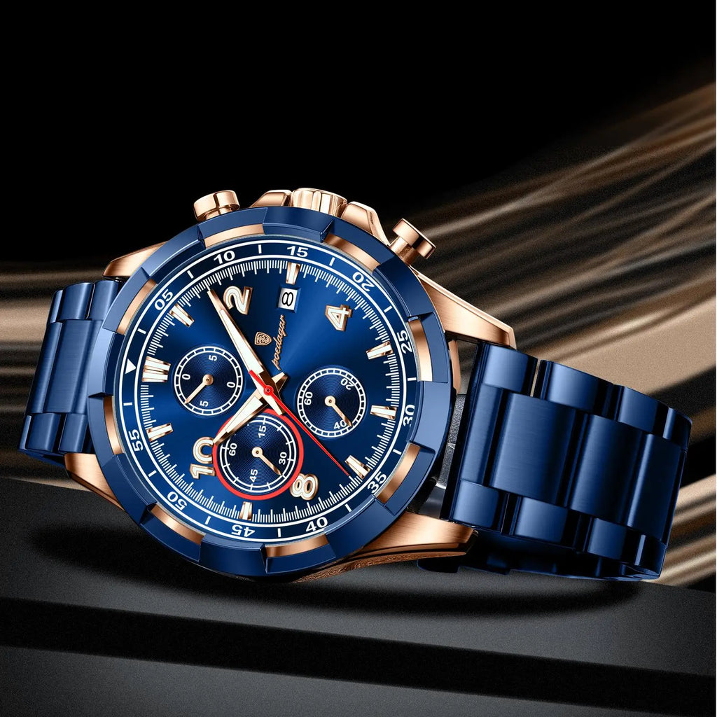 For Poedagar New Fashion Men's Quartz Watch 47MM Dial Waterproof Multi-Functional Chronograph Stainless Steel 22mm Business