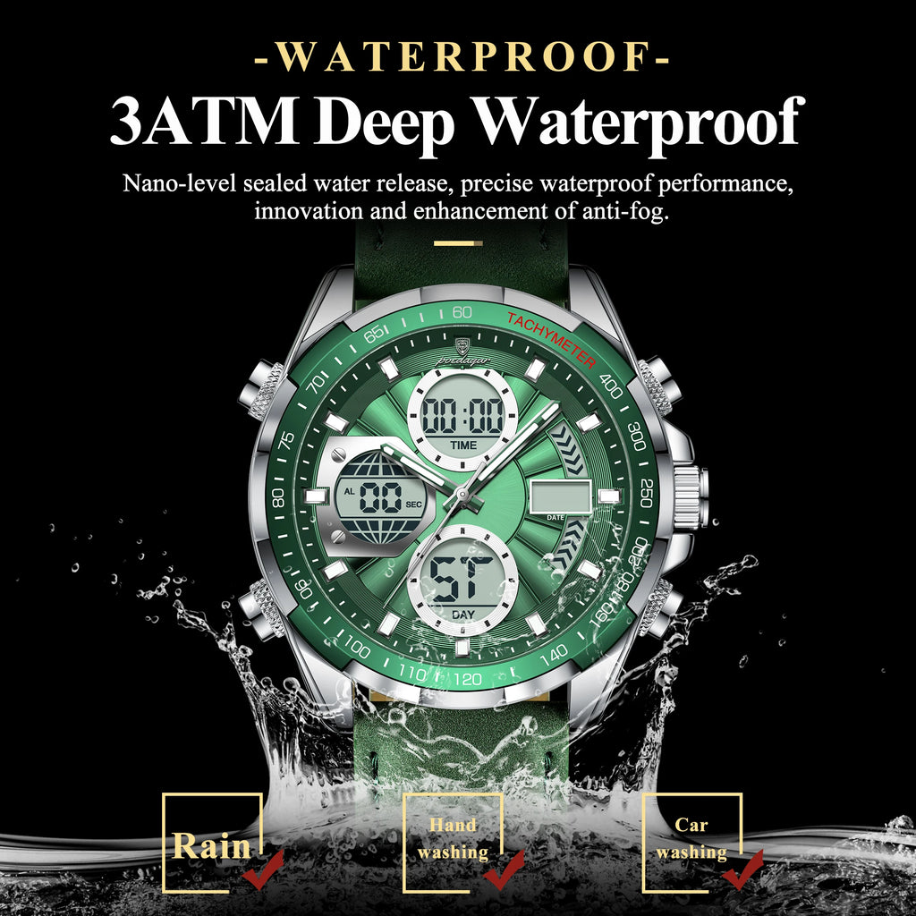 Poedagar Original Multi-functional Chronograph Watches for Men Waterproof Luxury Leather Quartz Wrist Men Watch