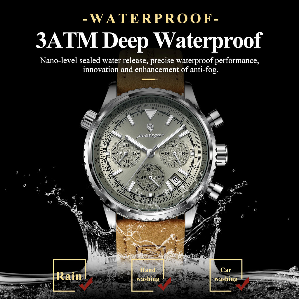 Poedagar 960 Luxury Mens Watch Fashion Luminous Leather Strap Quartz Watches Business Waterproof Chronograph Watch for Men Reloj