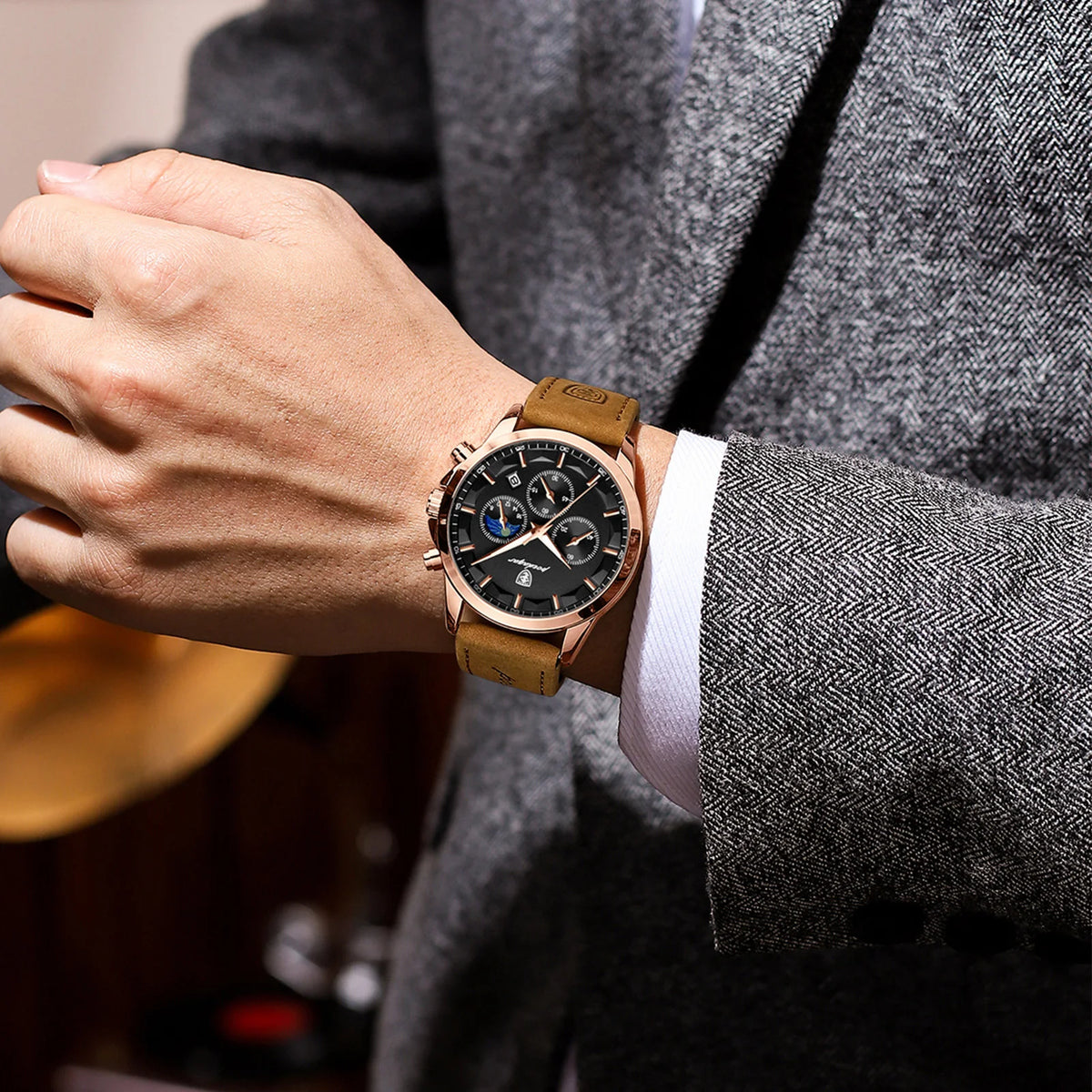 Poedagar 928 Luxury Men Wrist Watch Calendar Chronograph Quartz Montre Sports Leather Strap Waterproof Luminous Watches for Men