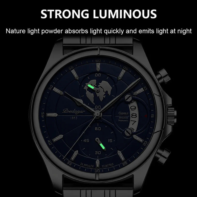 Poedagar 989 Top High Quality Men's Watch Classic Stainless Steel Quartz Watches Waterproof Luminous Watch for Men Montre Homme