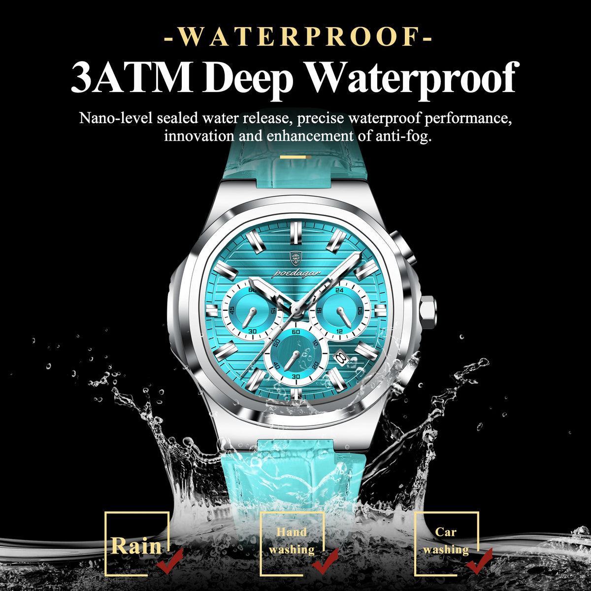 Poedagar 834 Luxury Mens Quartz Watch Wholesale Relogio Masculino Waterproof Luminous Leather Strap Chronograph Daily wear