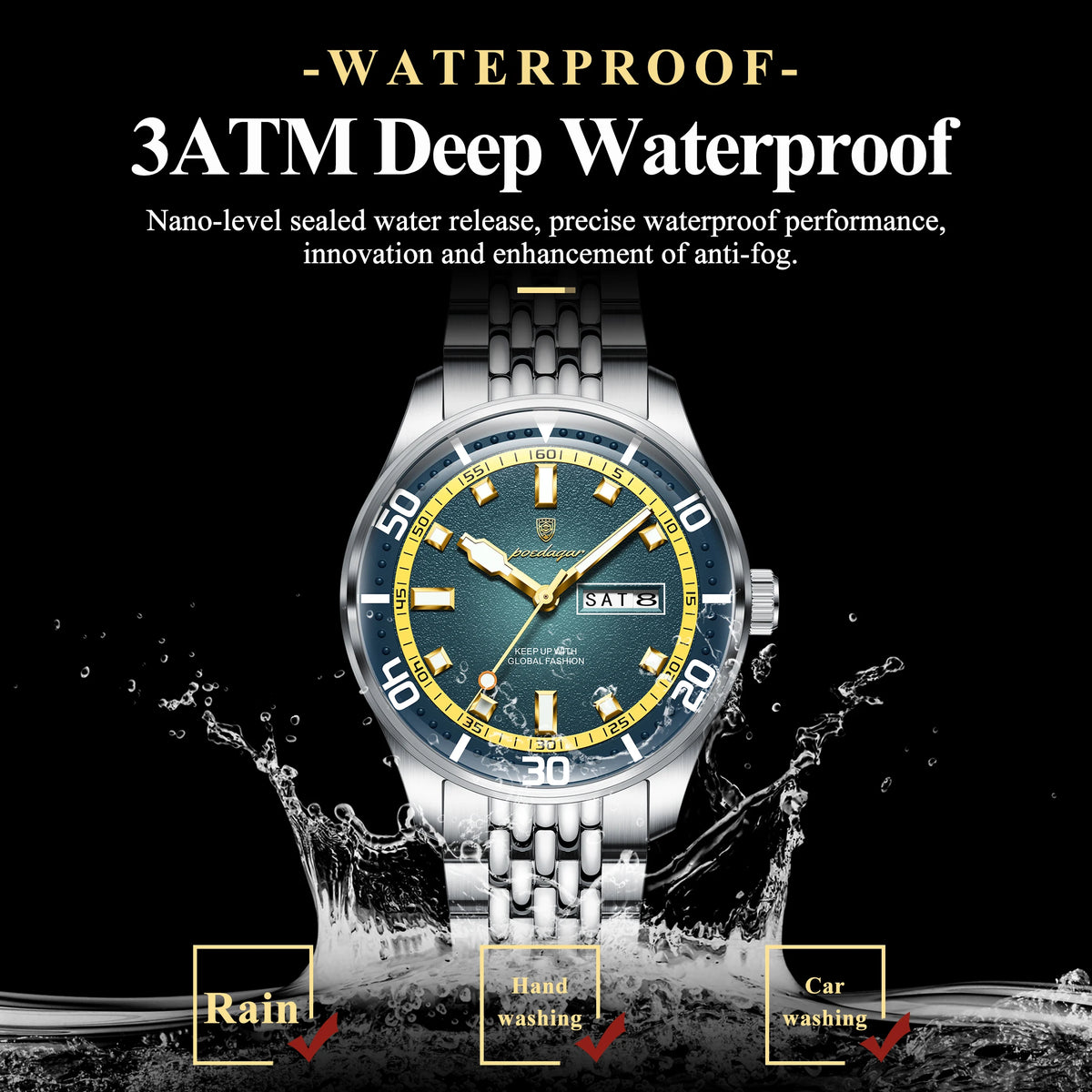 Poedagar 609 Men's Watches Luxury Fashion Waterproof Luminous Stainless Steel Date Day Quartz Wristwatch for Men
