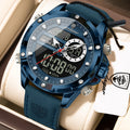 Poedagar E129 Mens Chronograph Watches Original Dual Display Quartz Watch Luxury Leather Strap Luminous Waterproof Watch for Men