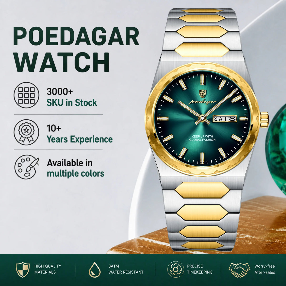 POEDAGAR 847 Classic Men Watch Stainless Steel Bracelet Dress Quartz Watches Date Waterproof Luminous Wristwatch Montre Reloj