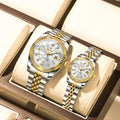 Poedagar Luxury Couple Watch Set for Men and Women Stainless Steel Quartz Calendar Waterproof Wrist Watch