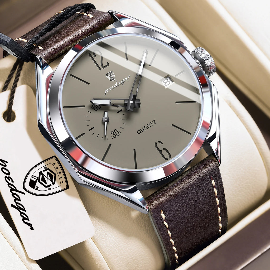 POEDAGAR 689 Men Quartz Watch Luxury Geometric Dial Leather Strap Waterproof Casual Wrist Watch Wholesale