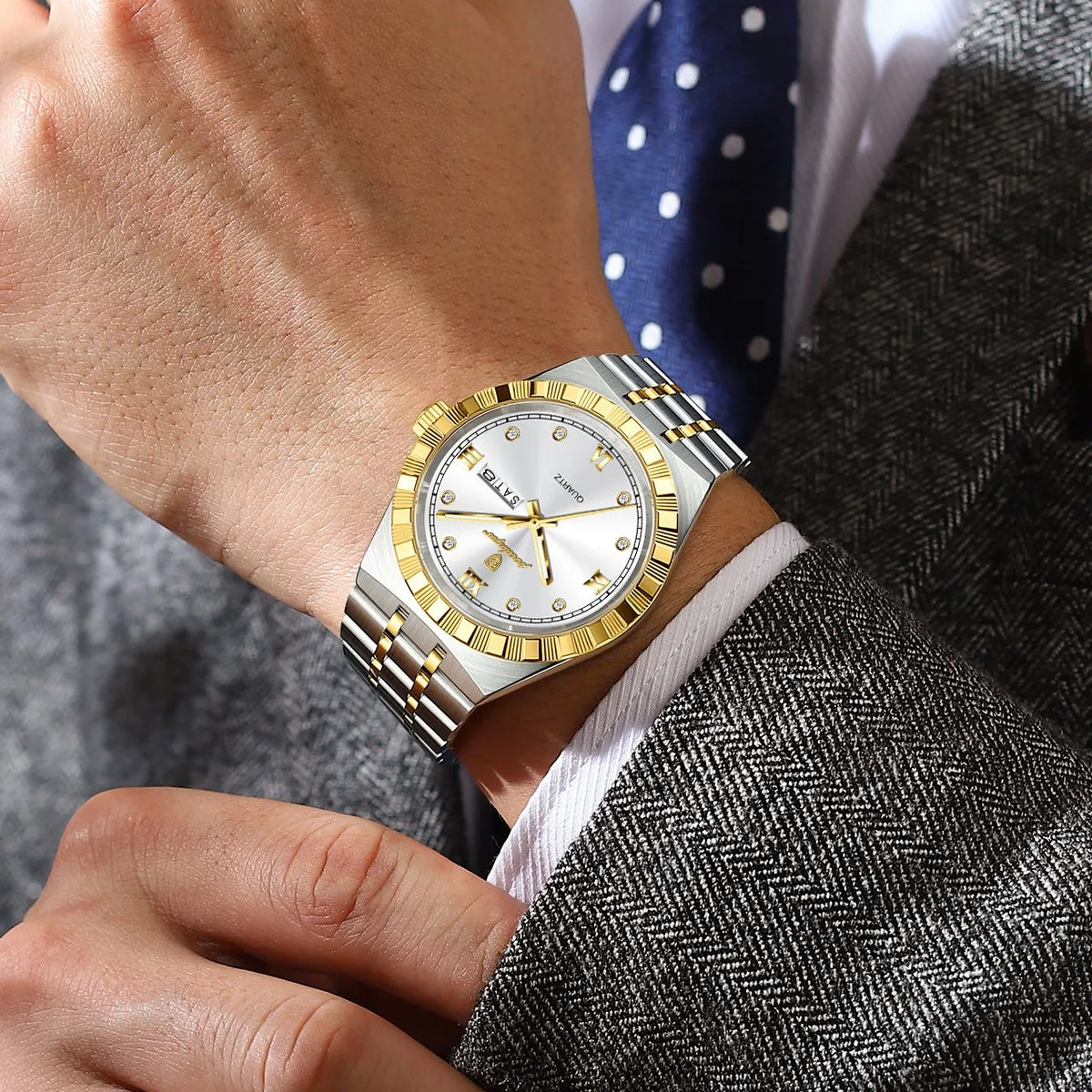 Poedagar 872 Luxury Men's Watch Week Date Waterproof Quartz Watch Luminous Stainless Steel Wristwatch for Men