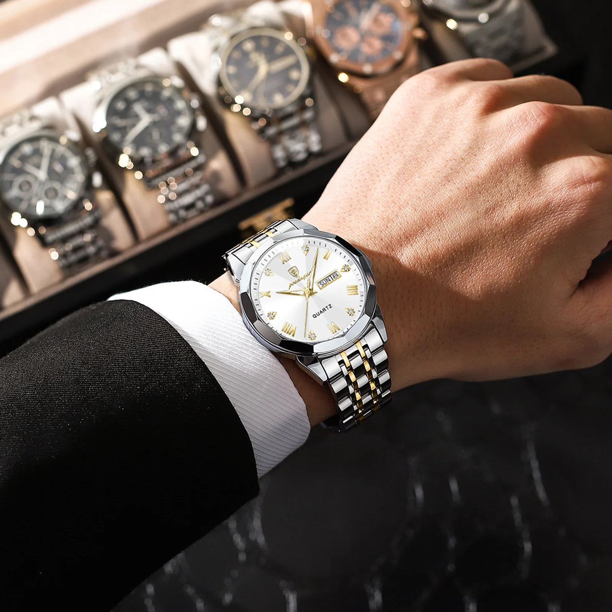 Poedagar Luxury Fashion Diamond Montre Homme 3 Bar Waterproof Stainless Steel Quartz Watches Luminous Date Watches for Men