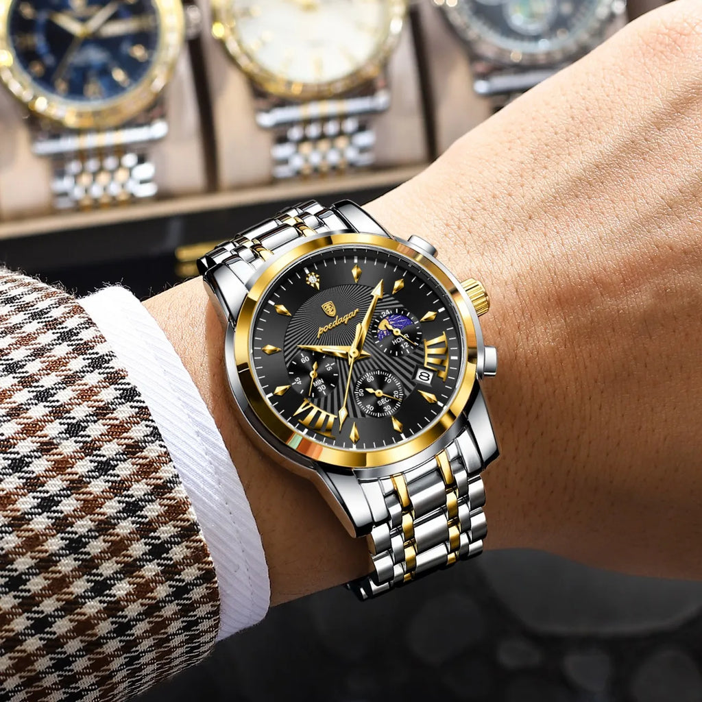 Poedagar 813 Watch for Men Luxury High Quality Waterproof Luminous Men's Watch Chronograph Stainless Steel Quartz Watches Reloj