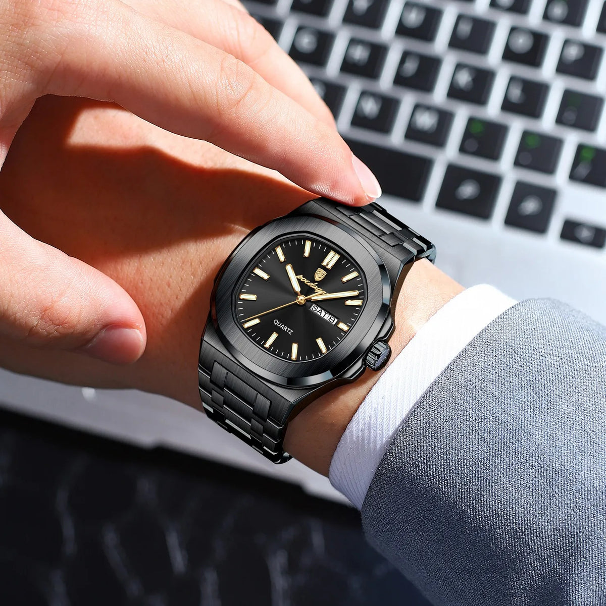 Poedagar 853 Luxury Men Watch Stainless Steel Calendar Quartz Business Wristwatch Luminous Waterproof Daily Wear Montre Reloj