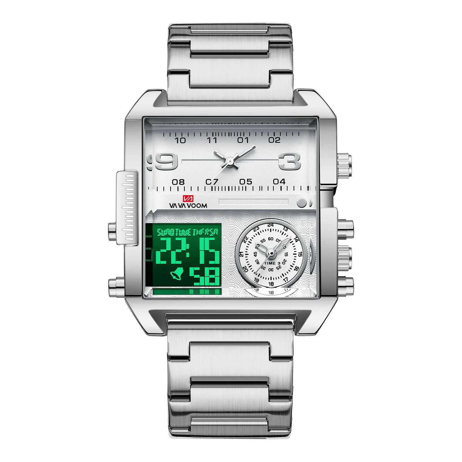 Va Va Voom Multi-Functional Square Dual Display Wristwatch