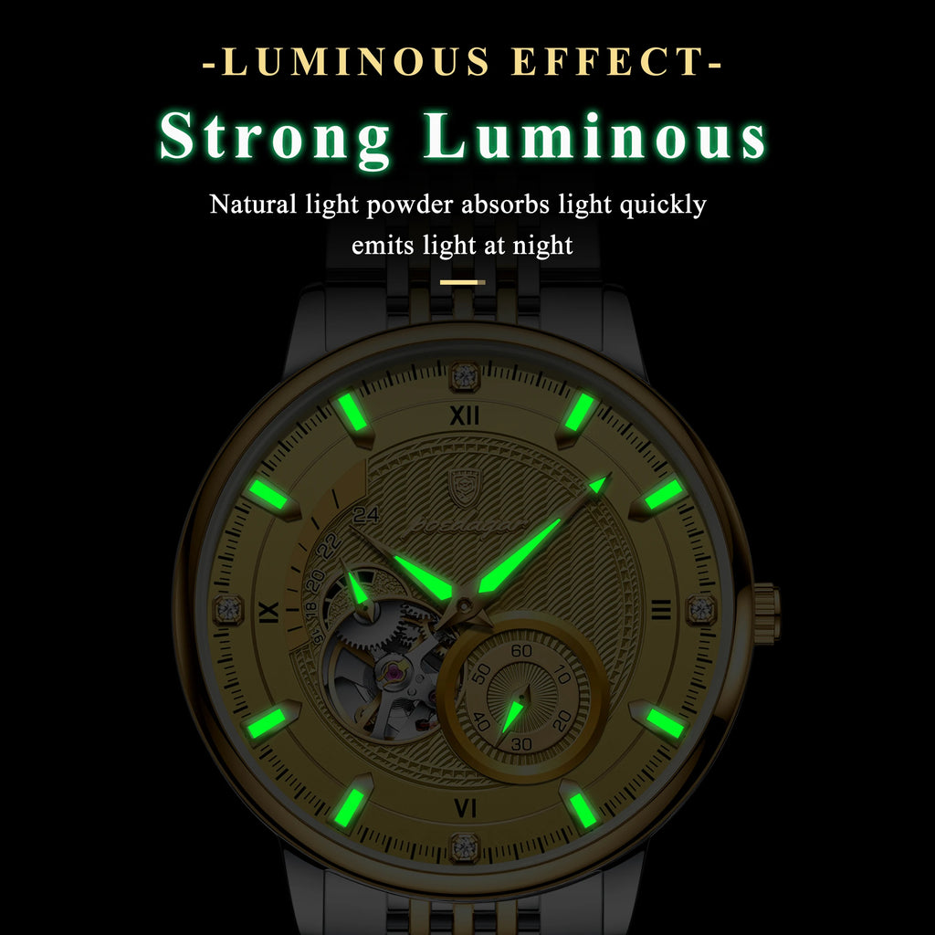 Poedagar 1416 Luxury Men Mechanical Watches Original Relojes Hombre Stainless Steel Waterproof Luminous Automatic Watch for Men