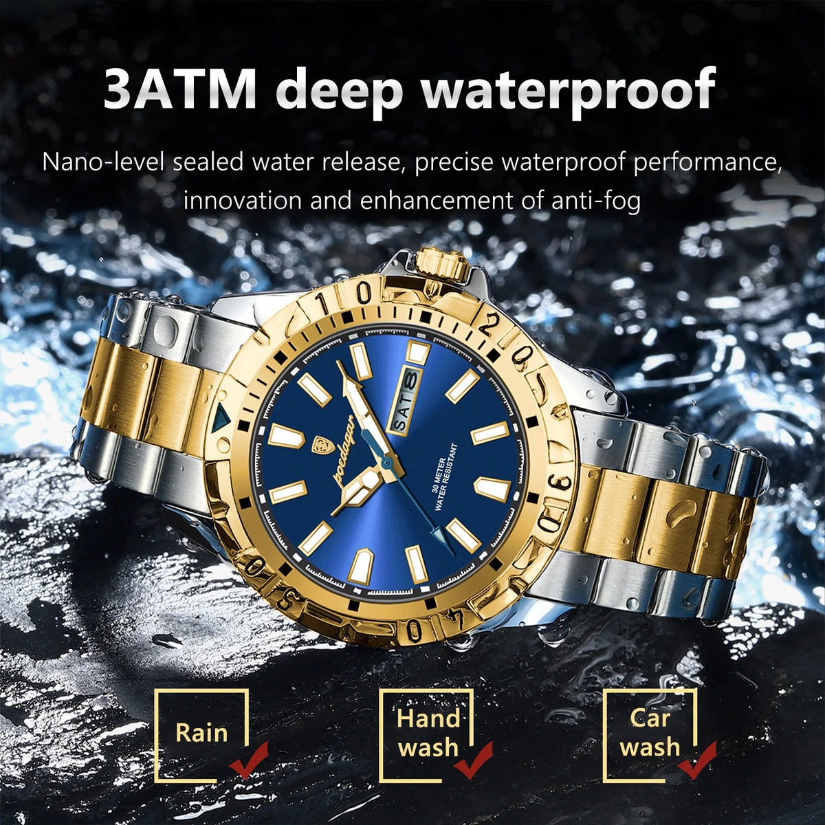Poedagar 959 Men's Quartz Watch Two-Tone Stainless Steel Business Wristwatch Herrenuhr Waterproof Luminous Date Watch for Men