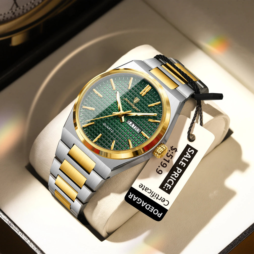 Poedagar Original High Quality Stainless Steel Wristwatch Waterproof Luminous Quartz Watch for Men