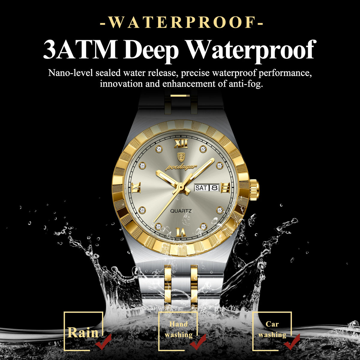 Poedagar Female Luxury Original Luminous Waterproof Week Date Wristwatch Stainless Steel Women Quartz Ladies Watch