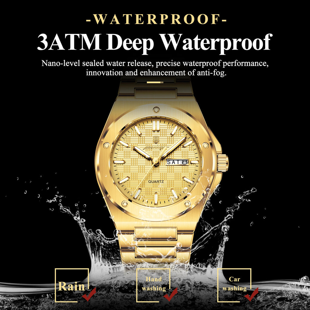 Poedagar 696 Luxury Mens Watch All Gold Stainless Steel Quartz Watches Luminous Waterproof Date Wristwatch for Man Factory Reloj