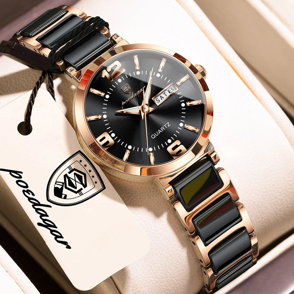Poedagar 507 Luxury Women Watch 30M Waterproof Elegant Ceramic Strap Quartz Wristwatch Business Ladies Watch Factory Direct