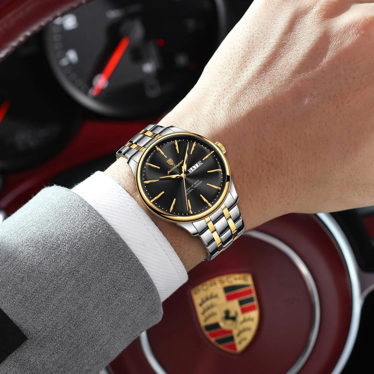 Poedagar 843 Business Casual Men Watch Multi-color Metal Sunray Dial Calendar Waterproof Luxury Quartz Wristwatch Factory Direct