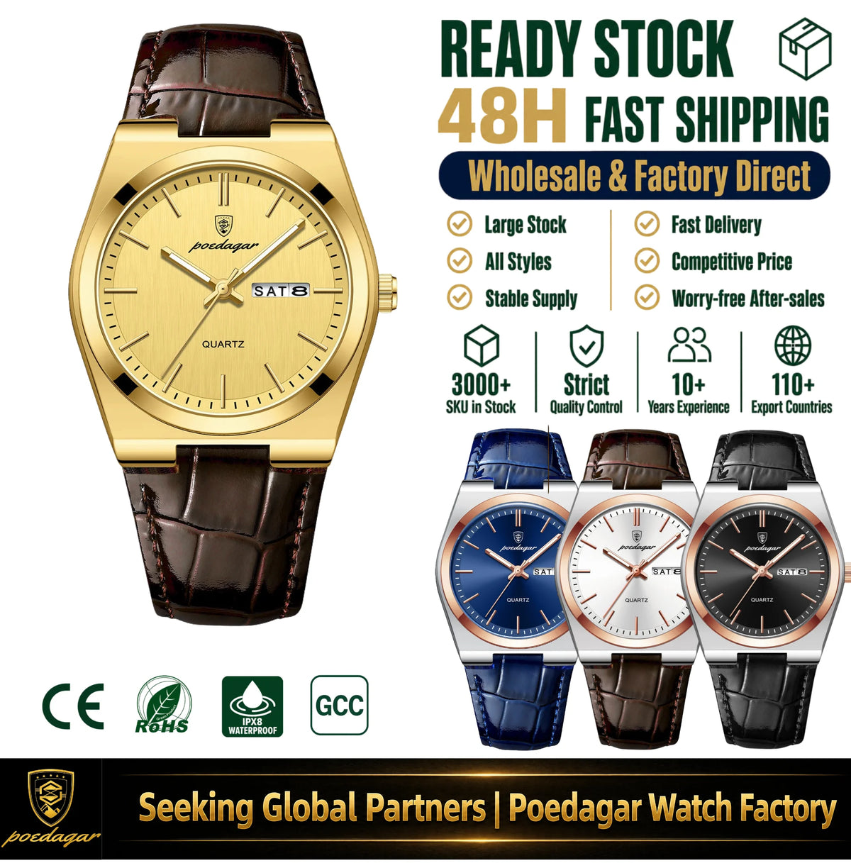Poedagar 930 Men's Watches Luxury Leather Strap Watch Waterproof Fashion Reloj Luminous Quartz Wristwatch for Men Fast Track
