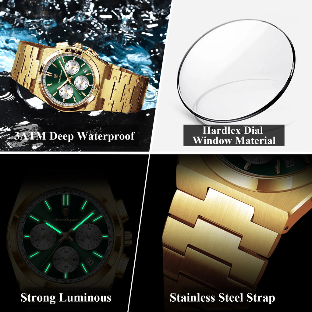 Poedagar 970 Mens Watch Fashion High Quality Waterproof Luminous Quartz Watches Chronograph Stainless Steel Reloj Watch for Men