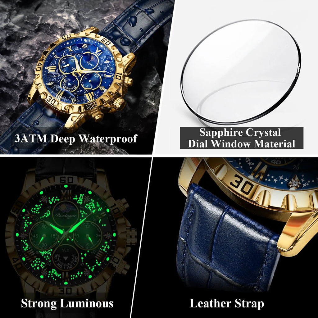 Poedagar 973 Luxury Mens Watch Leather Strap Waterproof Luminous Business Quartz Watches Chronograph Watch for Men Montre Homme