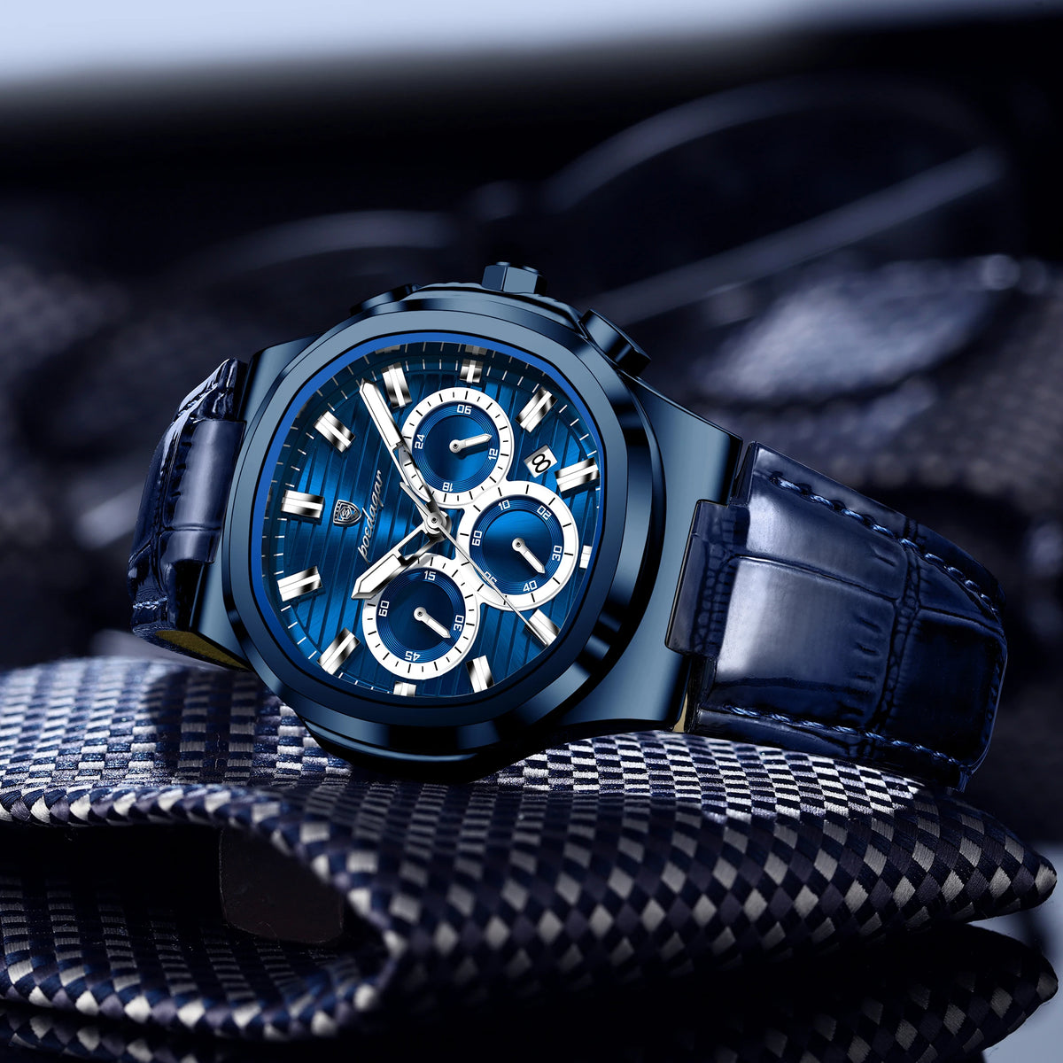 Poedagar 834 Mens Quartz Watch All-Blue Waterproof Luminous Leather Strap Business Wholesale Price Factory Direct Ready to Ship