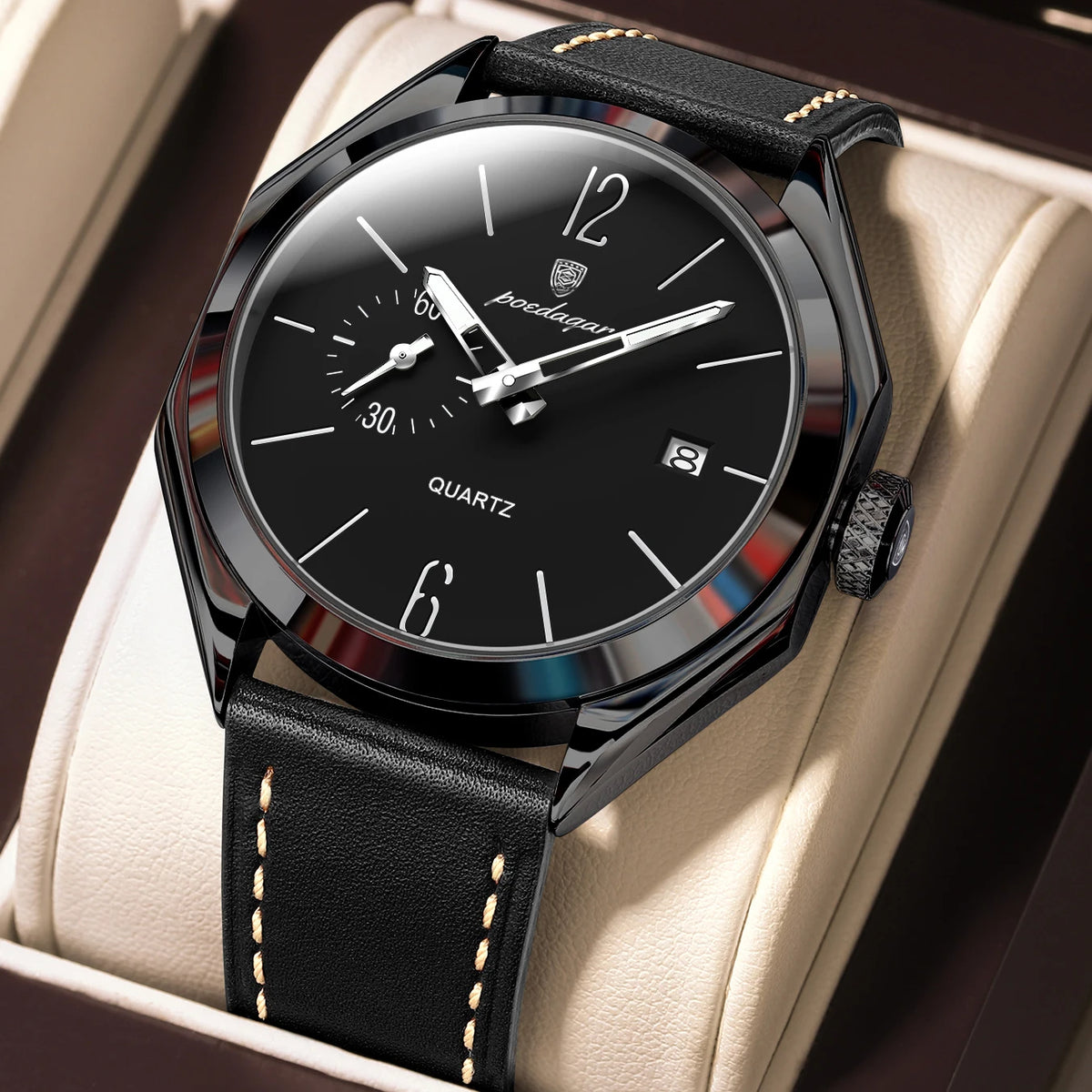 Poedagar 689 Geometric Mens Quartz Watch Waterproof Leather Strap Casual Wristwatch Relogio Masculino Ready to Ship Mix Order