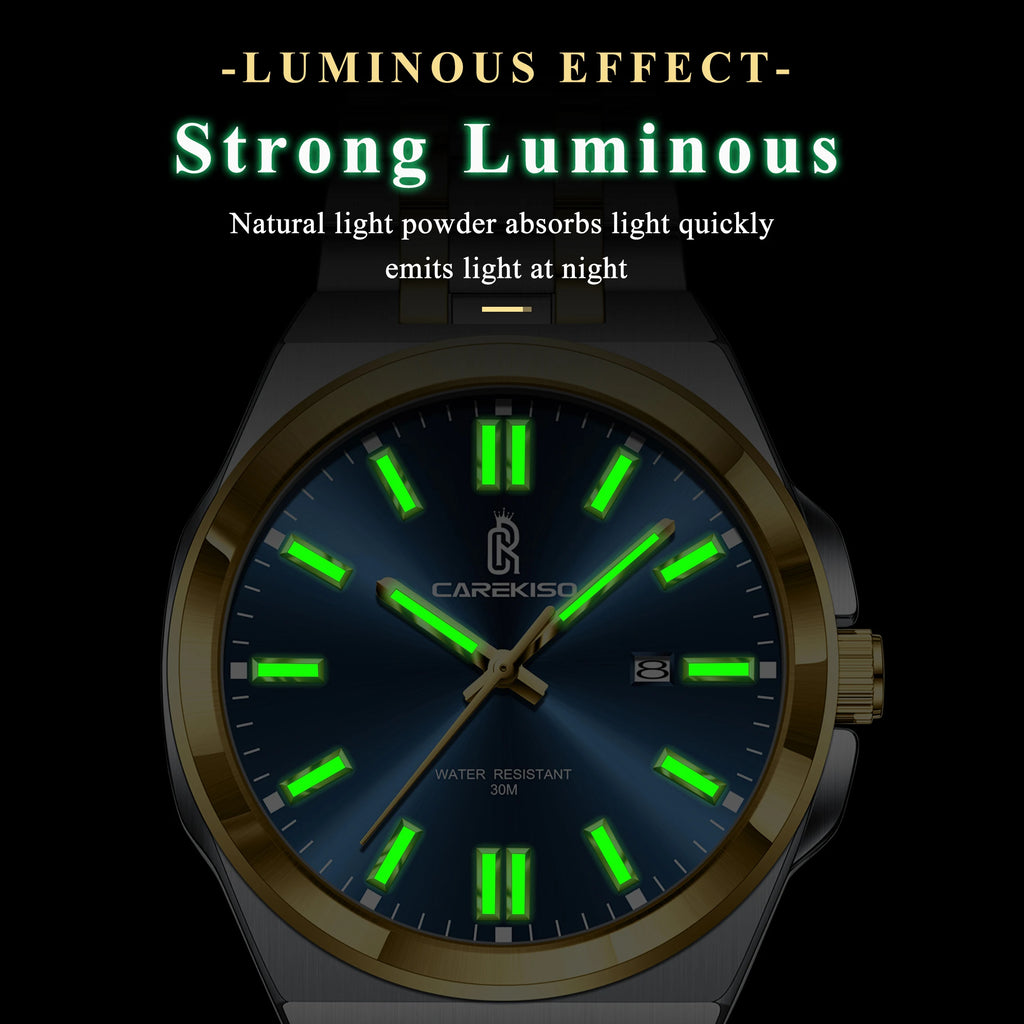 CAREKISO Original Business Waterproof Luminous Men Quartz Watches Stainless Steel Bracelet Watch for Men