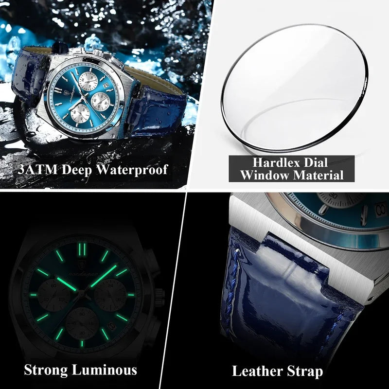 Poedagar 970 Luxury Men's Watches Leather Strap Waterproof Luminous Quartz Watch Montre Homme Casual Chronograph Watch for Men