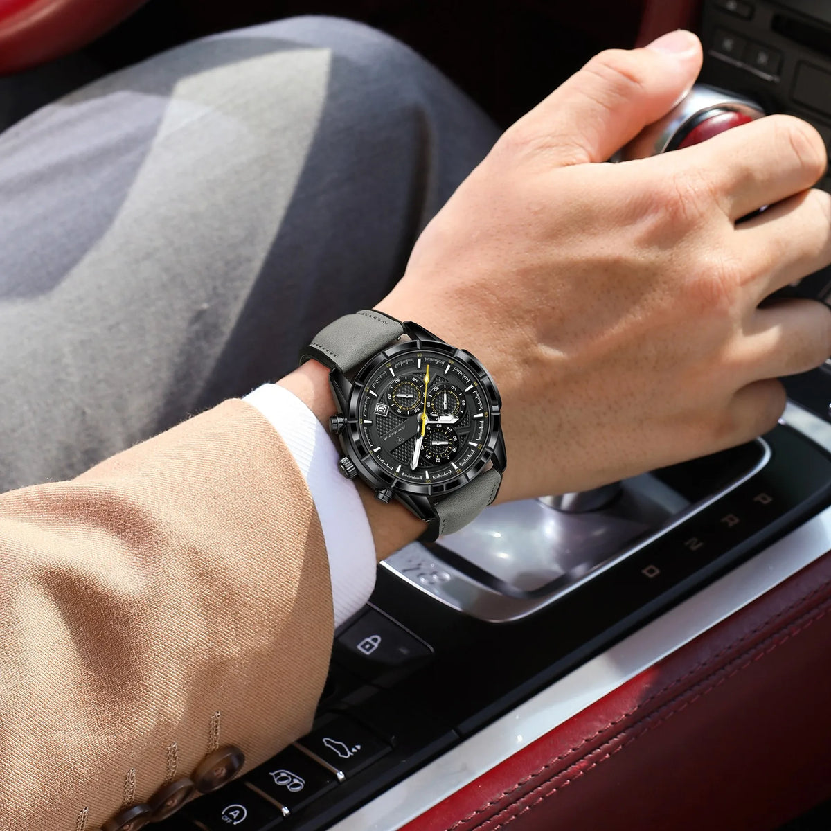 Poedagar 692 Luxury Mens Quartz Watch Sports Luminous Chronograph Montre Homme Genuine Leather Strap Waterproof Watch for Men
