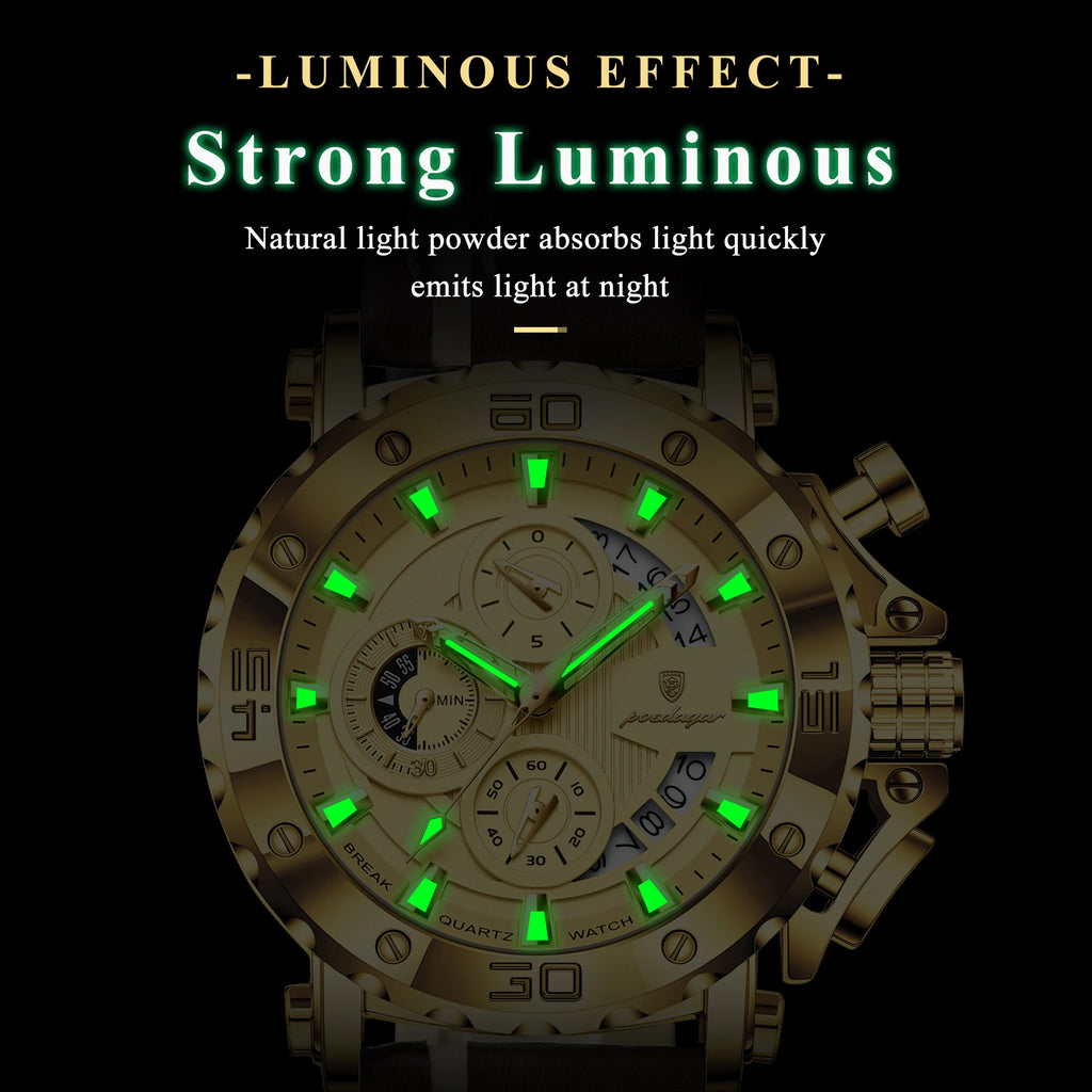 Watch for Men Luxury Poedagar 892 Trendy Leather Strap Chronograph Reloj Luminous Montre Homme Waterproof Men's Quartz Watches