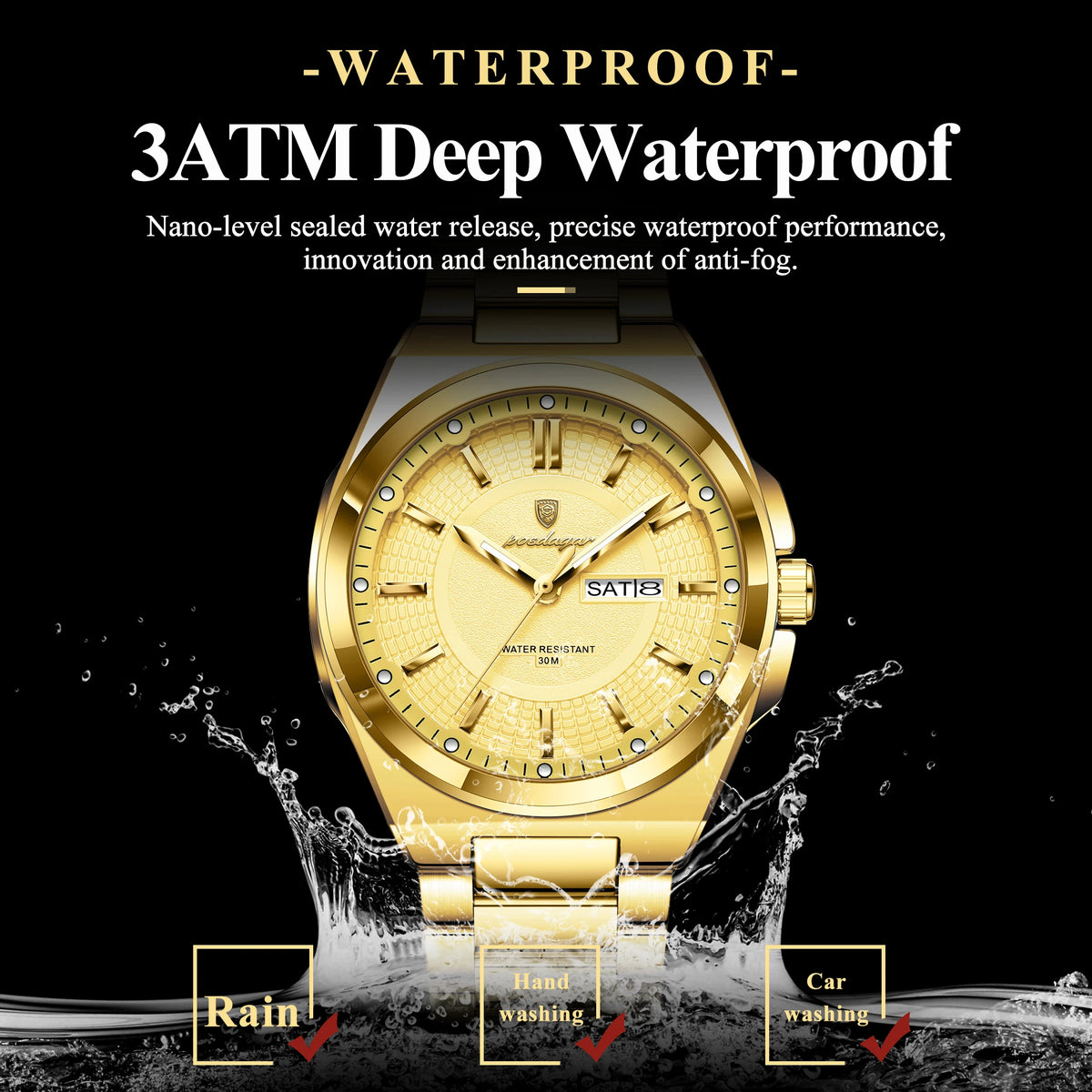 Poedagar 896 Luxury Mens Watch Full Gold Fashion Waterproof Luminous Stainless Steel Quartz Mens Gift Watch Montre Reloj Hombre